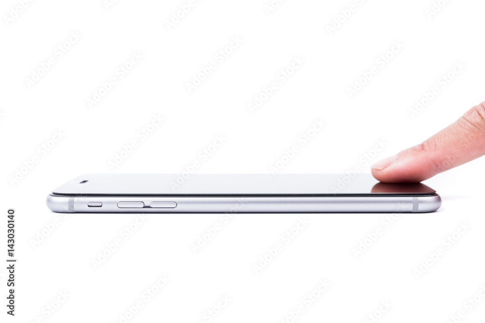 Smart mobile phone finger touch on touchscreen Smart mobile phone finger touch on touchscreen