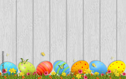 Easter eggs decoration with spring flowers