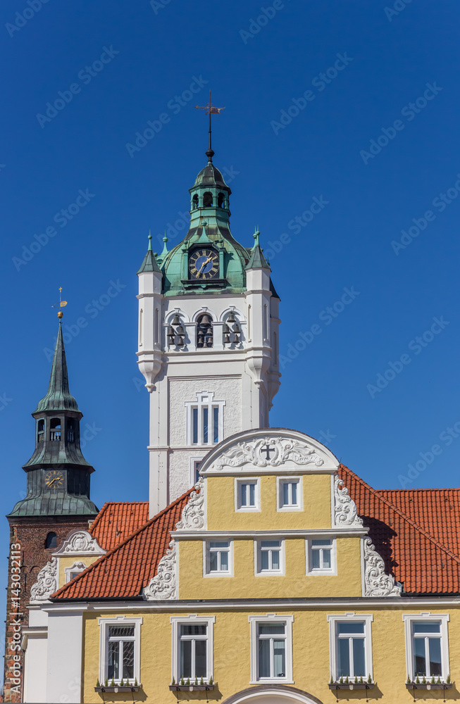 Town hall and church tower in the historical center of Verden