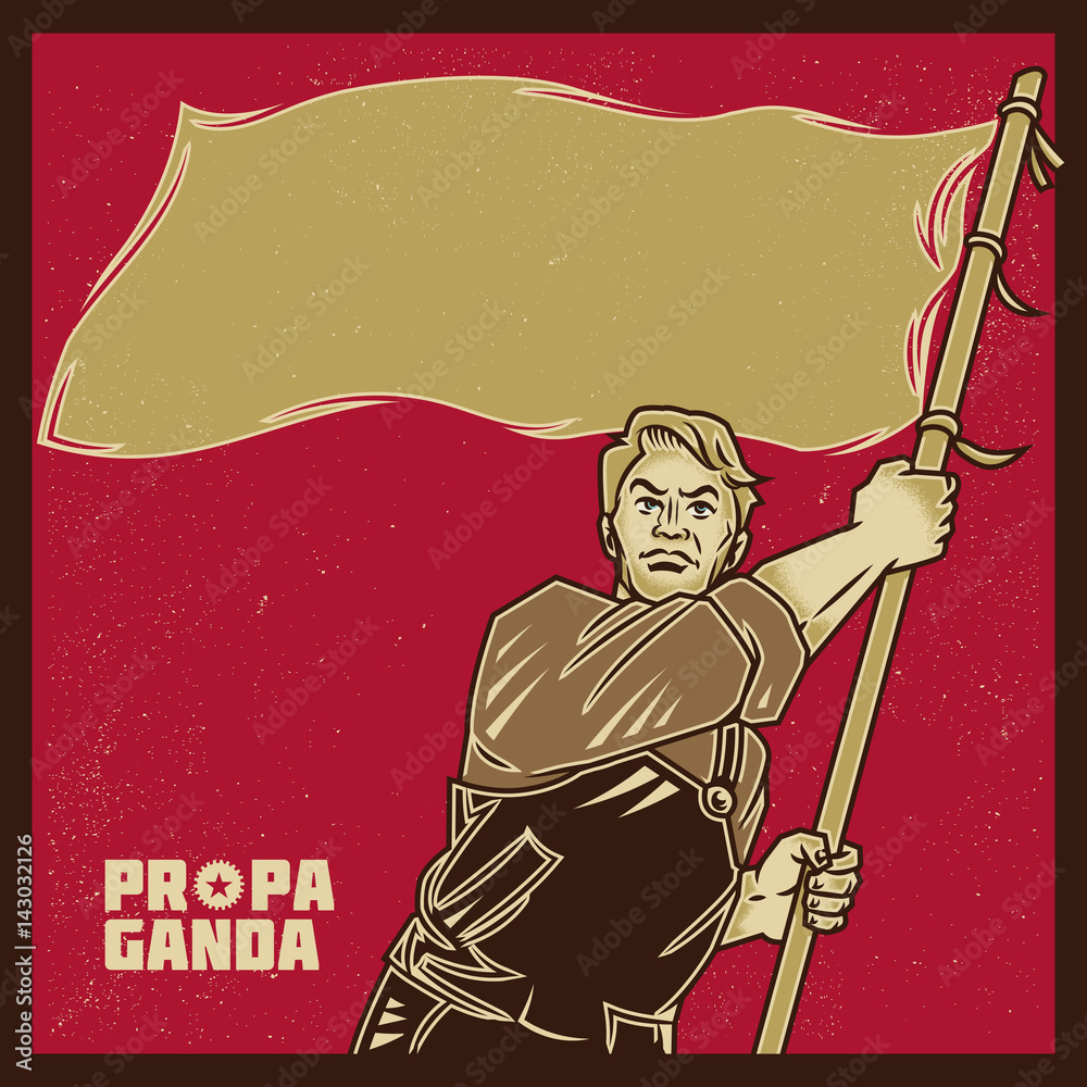 Vintage propaganda poster and elements. Retro Clip art of a Worker