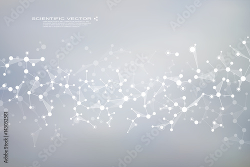 Molecule DNA and neurons vector. Molecular structure. Connected lines with dots. Genetic chemical compounds. Chemistry, medicine, science, technology concept. Geometric abstract background.