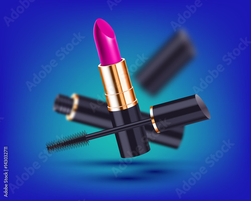 Makeup lipstick and mascara brush