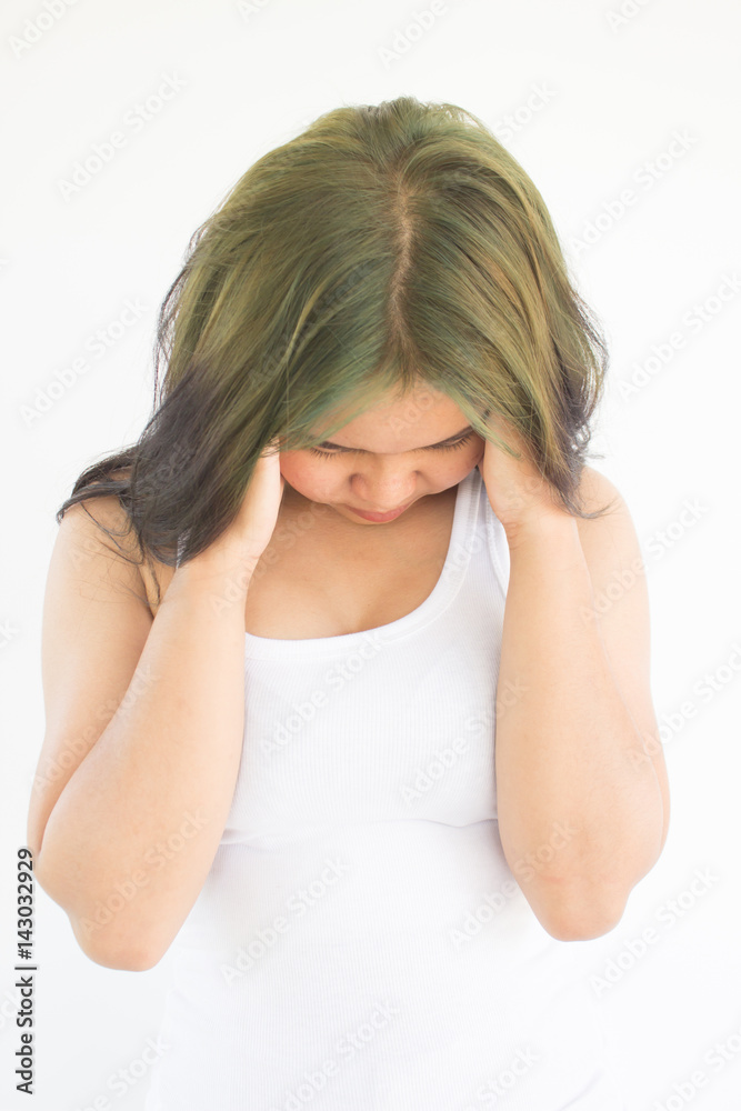 Headache woman or stress woman on white background Headache woman or stress woman on white background