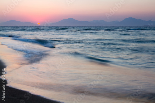 Sunset on a beach. Kos, Greece. motion.