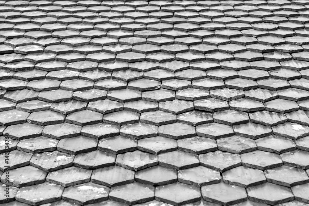 Closeup old and vintage roof tiles texture background.