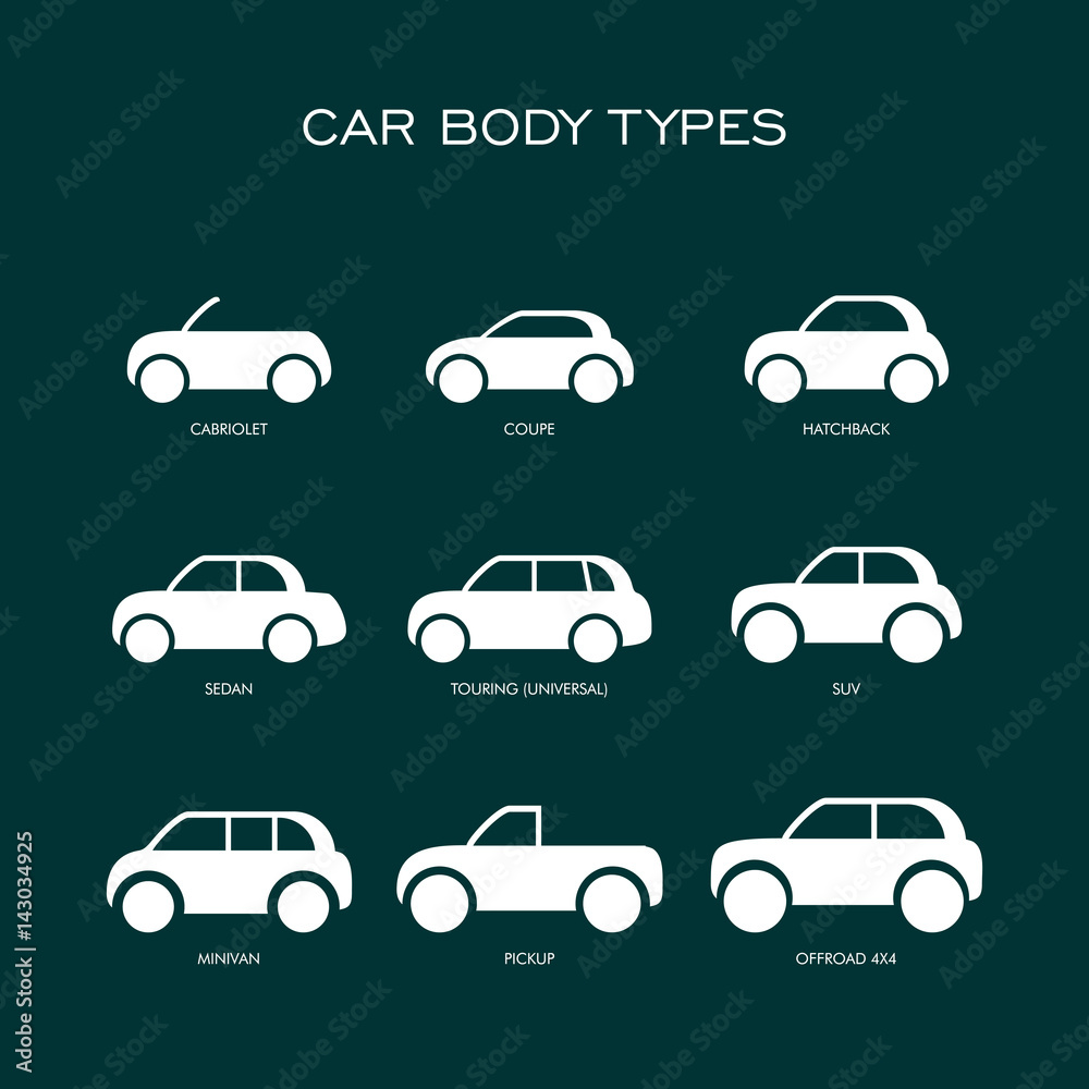Car body type vector flat style illustration icon set