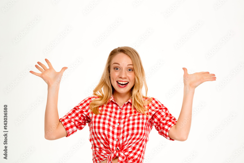 Portrait of beautiful country girl smiling over white background. Portrait of beautiful country girl smiling over white background.