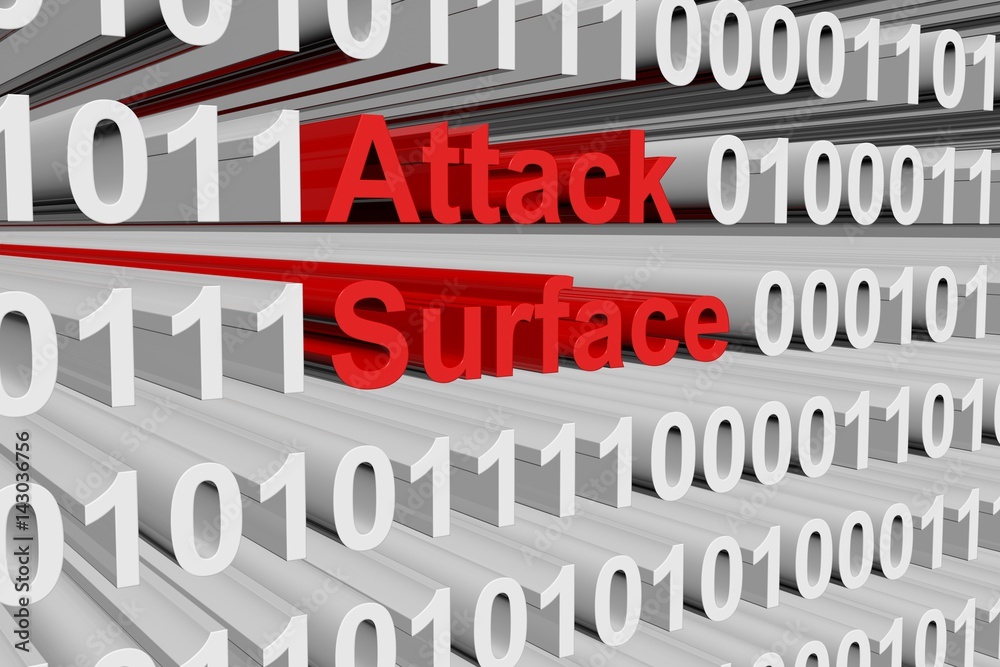 Attack surface in the form of binary code, 3D illustration