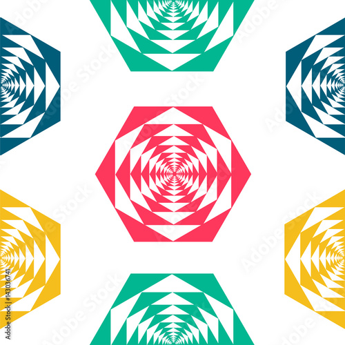 Seamless pattern with colorful abstract shapes. Bright vector background with fractals. Spring and summer theme.