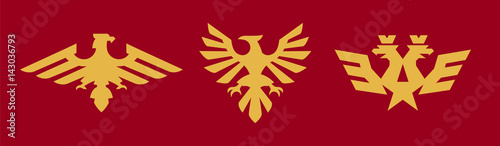 A set of logos, heraldry, eagle. Bird, wings, crown, star, Russian symbol. Vector illustration, a flat style