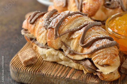 Croissant with banana and chocolate