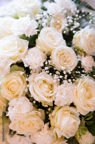Closeup of white roses bouquet