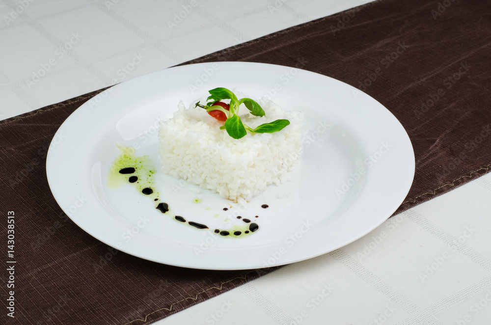 Risotto Cube With Green Leaves, Soy Sauce And Pesto Risotto Cube With Green Leaves, Soy Sauce And Pesto