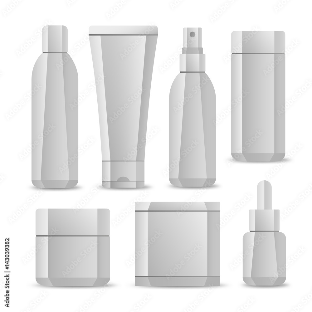 Set of blank package for cosmetic product isolated on a white background. Vector mockup. Set of blank package for cosmetic product isolated on a white background. Vector mockup.