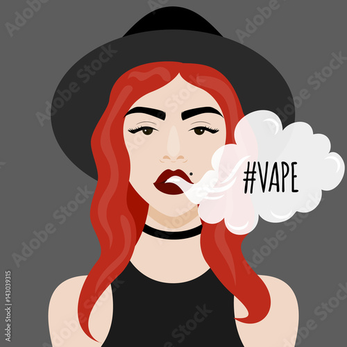 Vector illustration with hipster girl, geek glasses, hat in flat style.