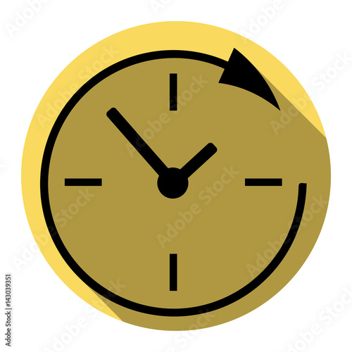 Service and support for customers around the clock and 24 hours. Vector. Flat black icon with flat shadow on royal yellow circle with white background. Isolated.