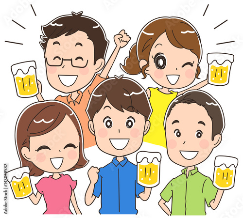 ビールを持った男女のイラスト
