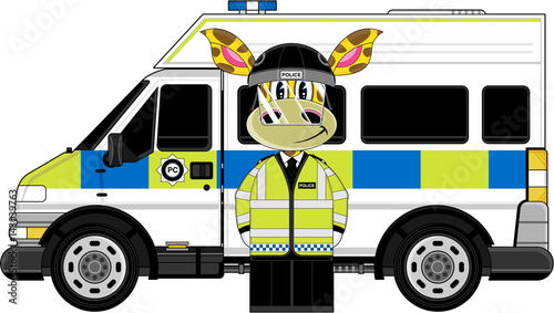 Cute Cartoon Giraffe Policeman