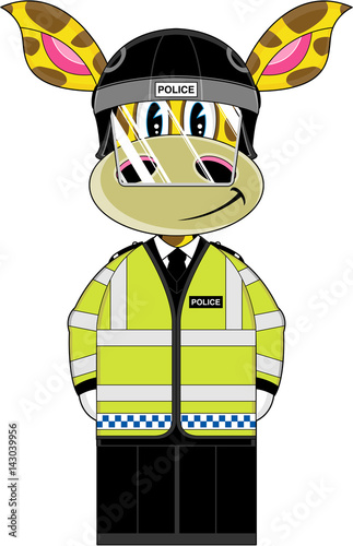 Cute Cartoon Giraffe Policeman