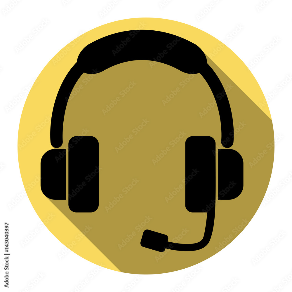 Fototapeta premium Support sign illustration. Vector. Flat black icon with flat shadow on royal yellow circle with white background. Isolated.