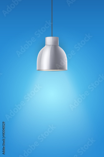 Vintage chrome stylish cone lamp on blue painting wall. Original Retro design. Hang ceiling model. Vector illustration Isolated on white background.