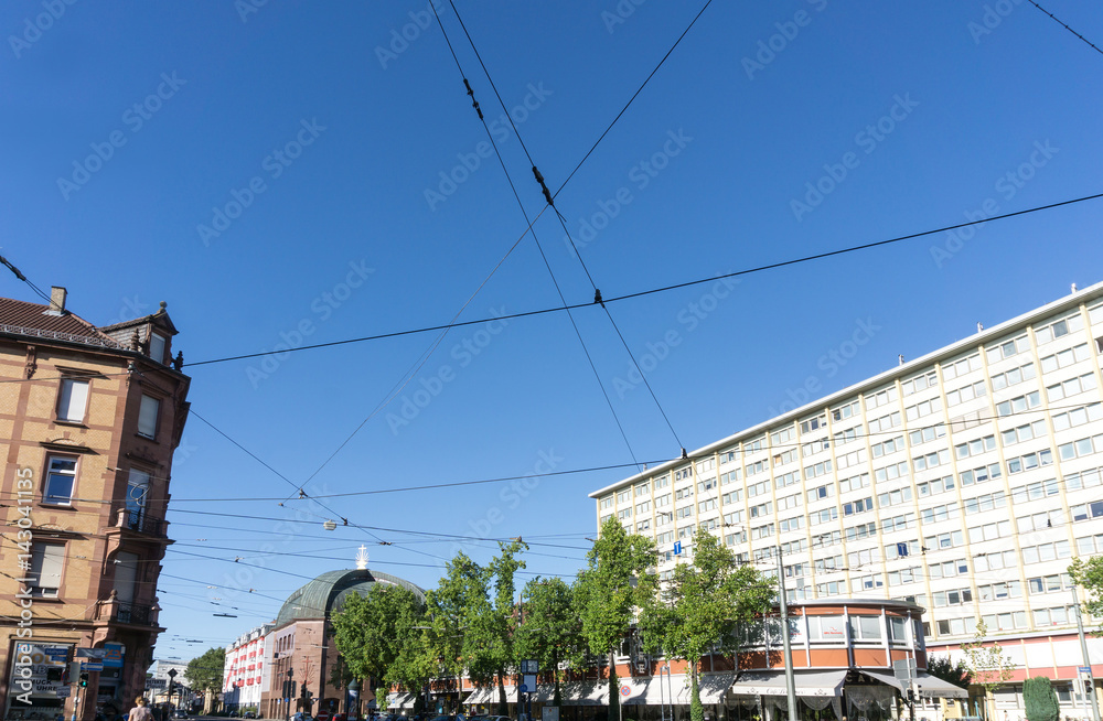 KARLSRUHE, GERMANY - August 25, 2016. Street view of Karlsruhe, Germany, the second-largest city in the state of Baden-Württemberg, in southwest Germany.