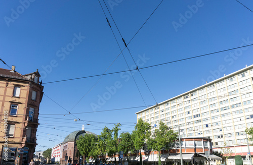 KARLSRUHE, GERMANY - August 25, 2016. Street view of Karlsruhe, Germany, the second-largest city in the state of Baden-Württemberg, in southwest Germany.
