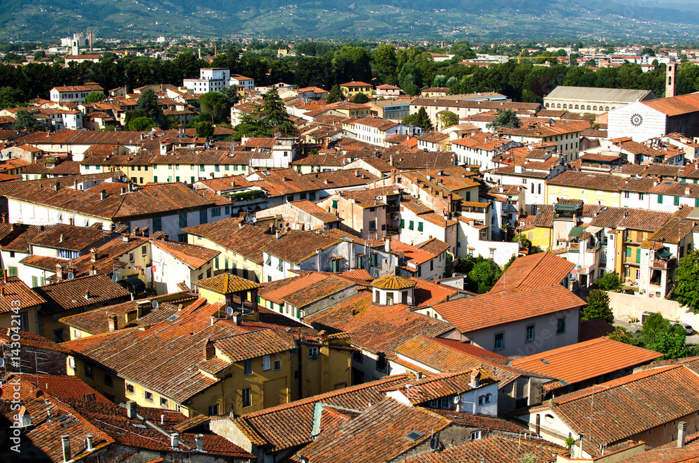 Panorama of Lucca with red roofs