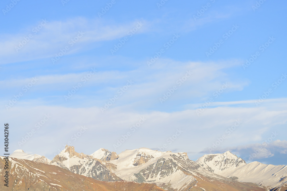 Beautiful mountain snow peak landscape view in Kashmir, India
