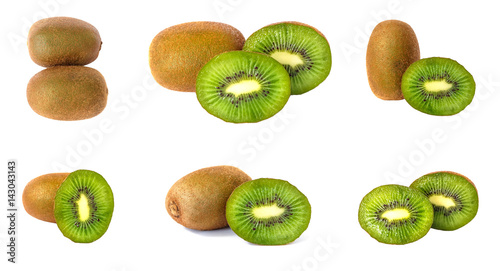 Set of fresh kiwi fruit isolated, white background