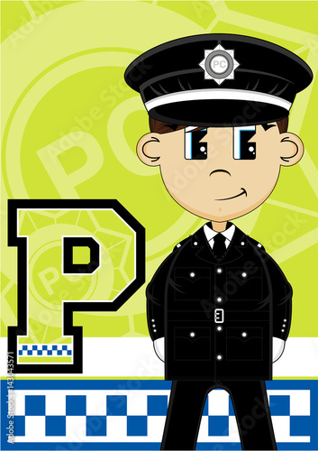 P is for Policeman Alphabet Learning Illustration