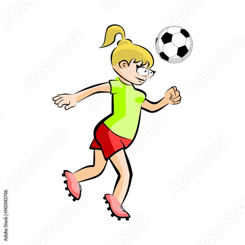 Female Soccer Player with Ball - Vector Cartoon isolated