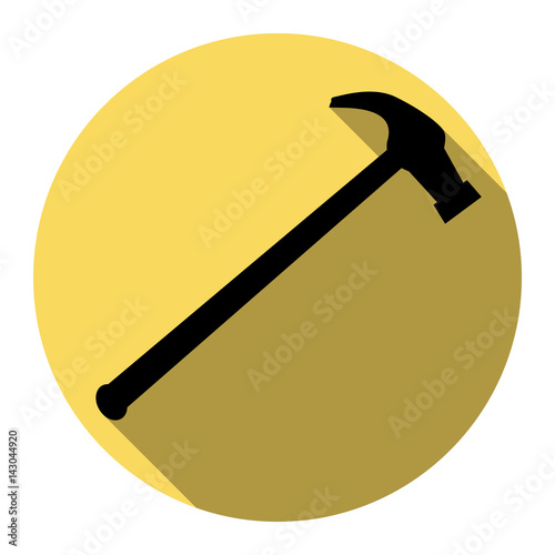 Saw simple Icon. Vector. Flat black icon with flat shadow on royal yellow circle with white background. Isolated.