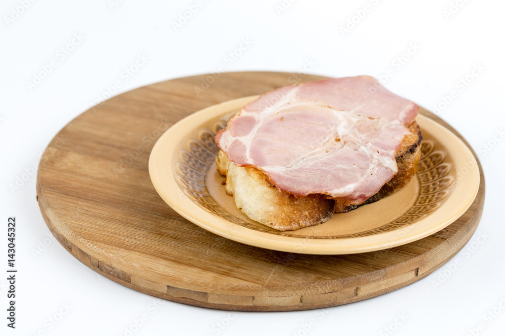 French toast bread on eggs with domestic smoked pork ham