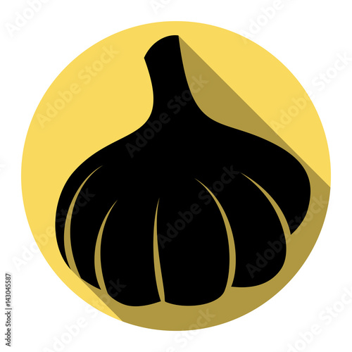 Garlic simple sign. Vector. Flat black icon with flat shadow on royal yellow circle with white background. Isolated.