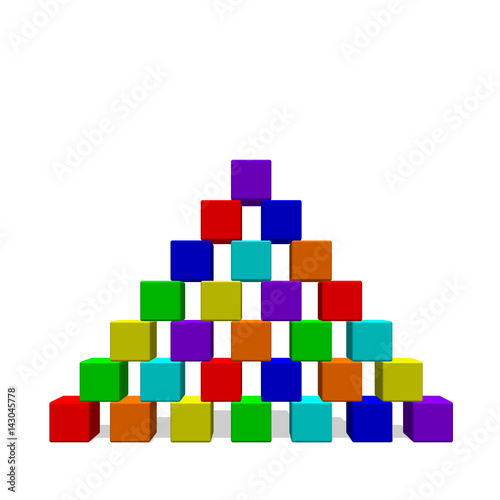 Pyramid from toy building blocks. Vector colorful illustration.Front view.