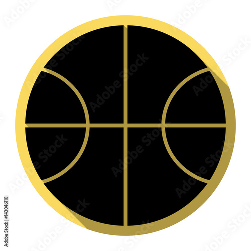Basketball ball sign illustration. Vector. Flat black icon with flat shadow on royal yellow circle with white background. Isolated.