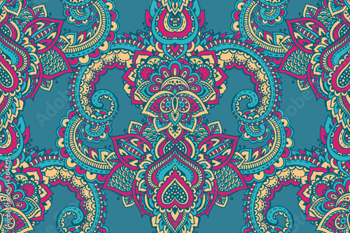 Vector seamless pattern with henna mehndi floral elements.