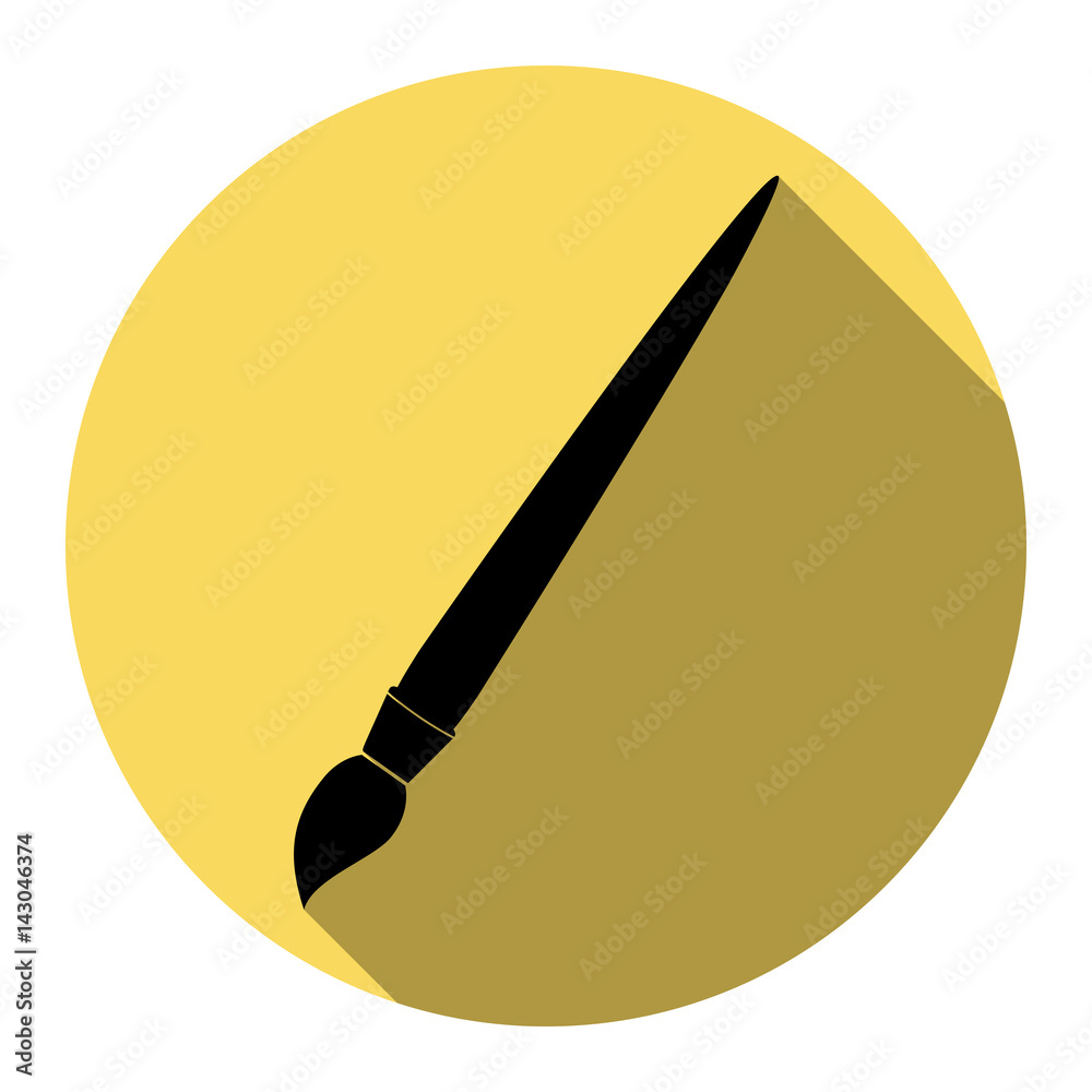 Brush sign illustration. Vector. Flat black icon with flat shadow on royal yellow circle with white background. Isolated.