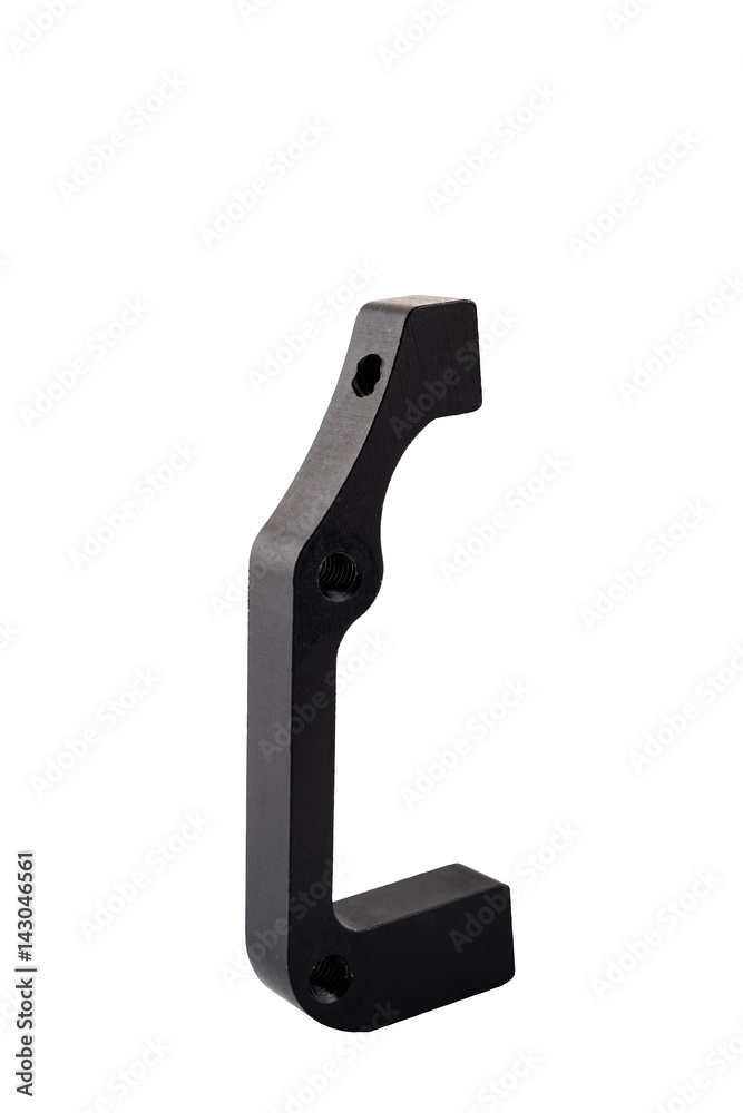 Aluminum bicycle disk brake mount adapter isolated on white background with work path. Aluminum bicycle disk brake mount adapter isolated on white background with work path.