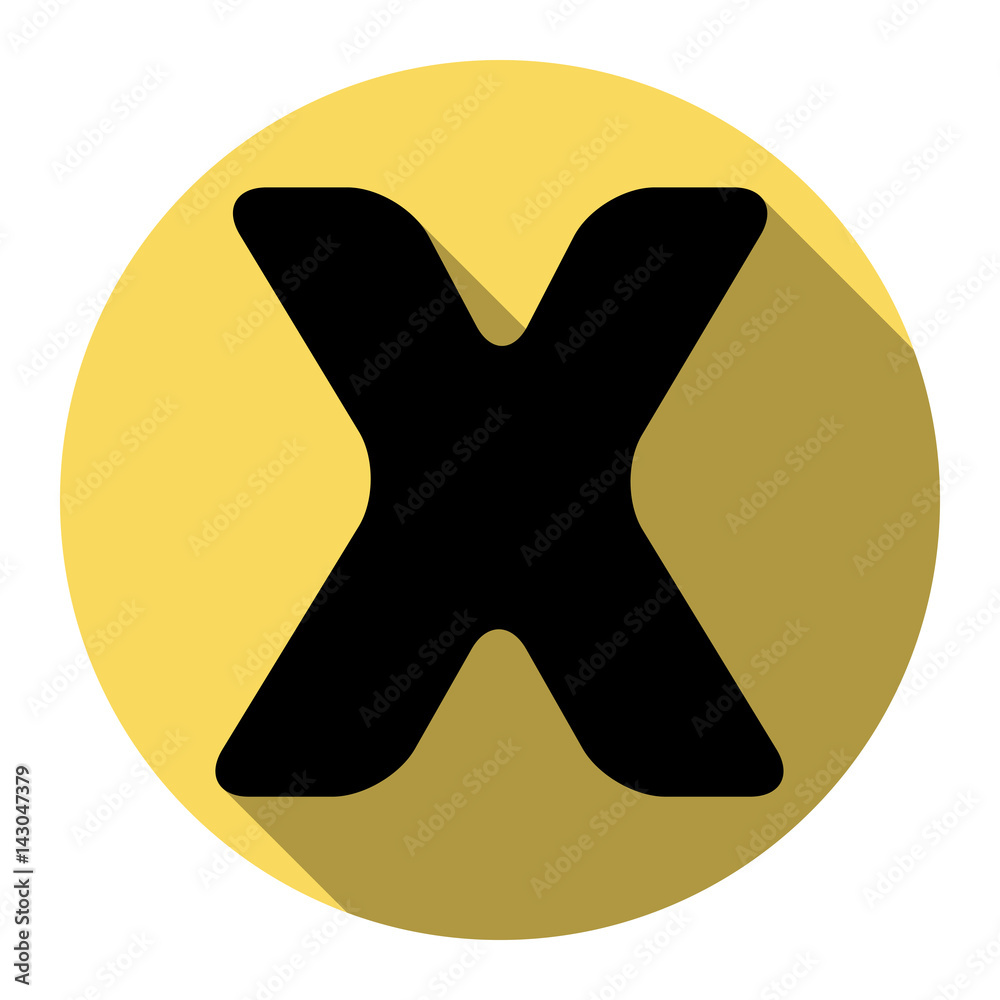 Letter X sign design template element. Vector. Flat black icon with flat shadow on royal yellow circle with white background. Isolated.