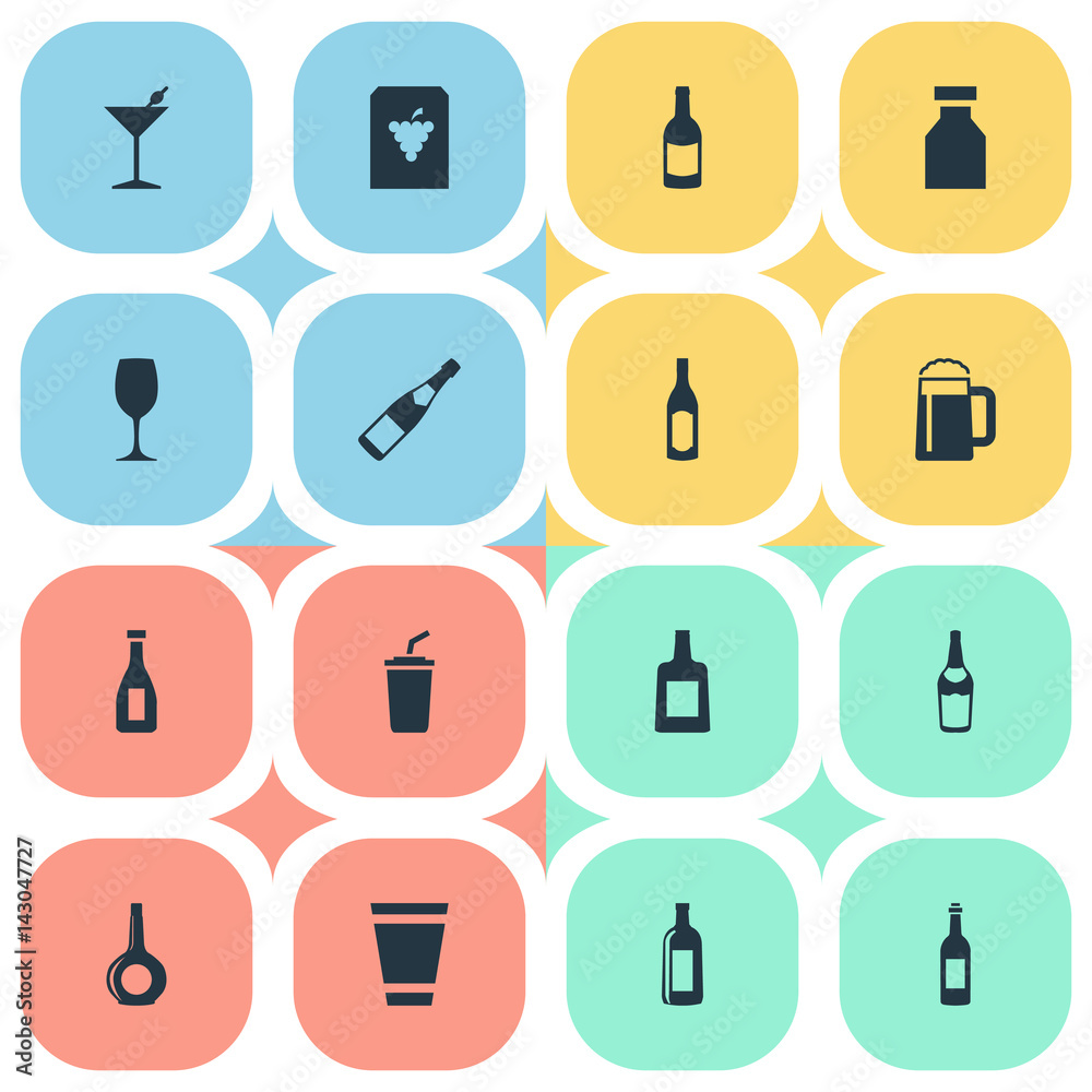 Vector Illustration Set Of Simple Beverage Icons. Elements Alcohol