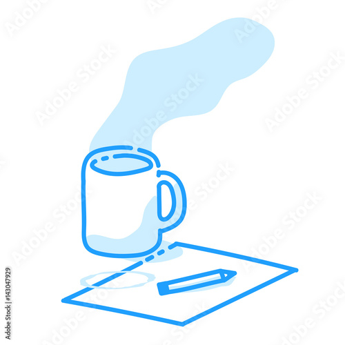 Cup of coffee, paper, pencil, creativity process. Vector illustration for blogging, copywriting, hand drawn