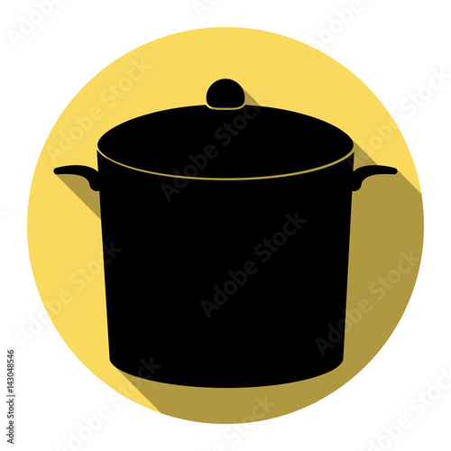Pan sign. Vector. Flat black icon with flat shadow on royal yellow circle with white background. Isolated.