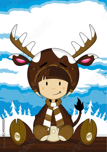Cute Kid in Reindeer Costume