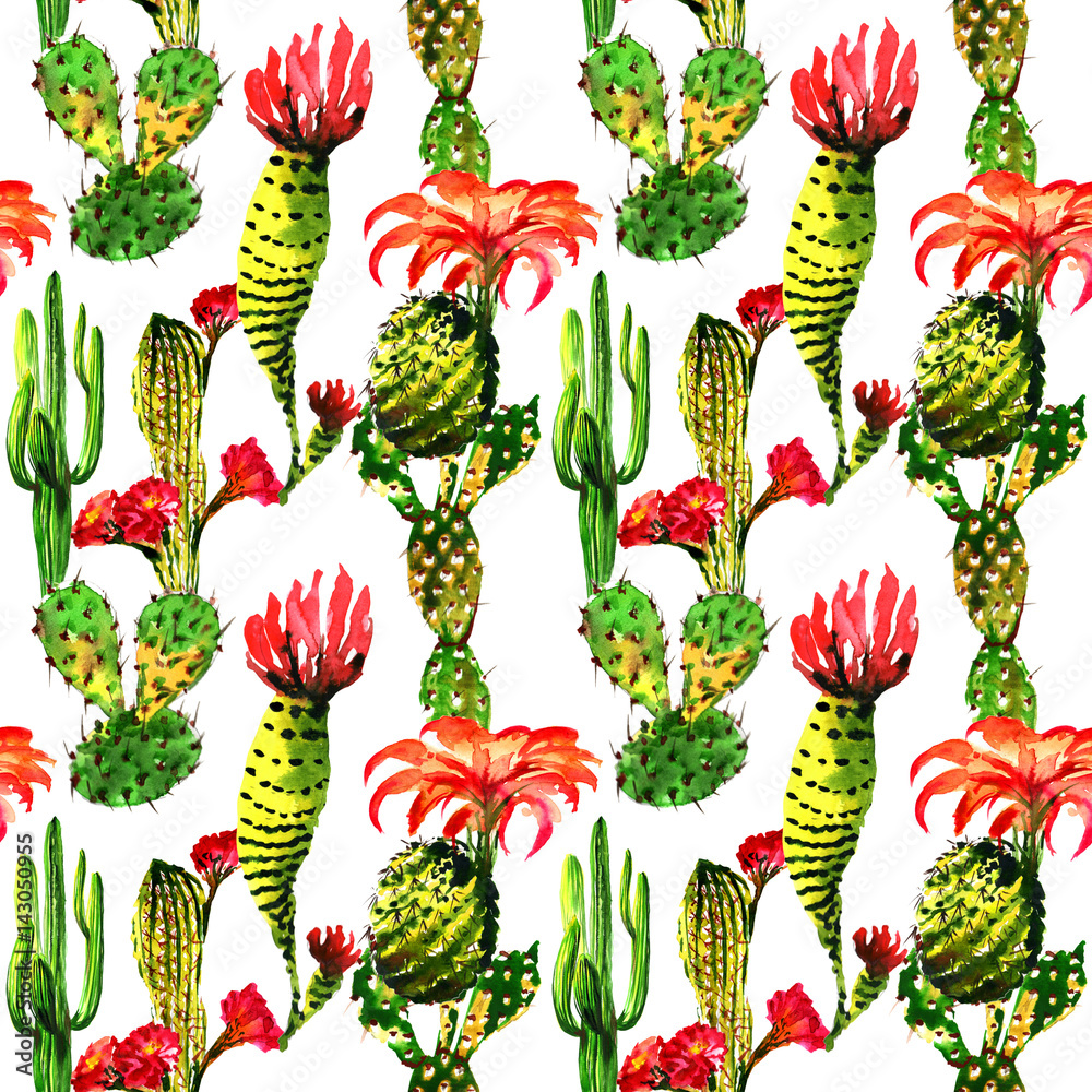 Tropical cactus tree pattern in a watercolor style isolated. Tropical cactus tree pattern in a watercolor style isolated.