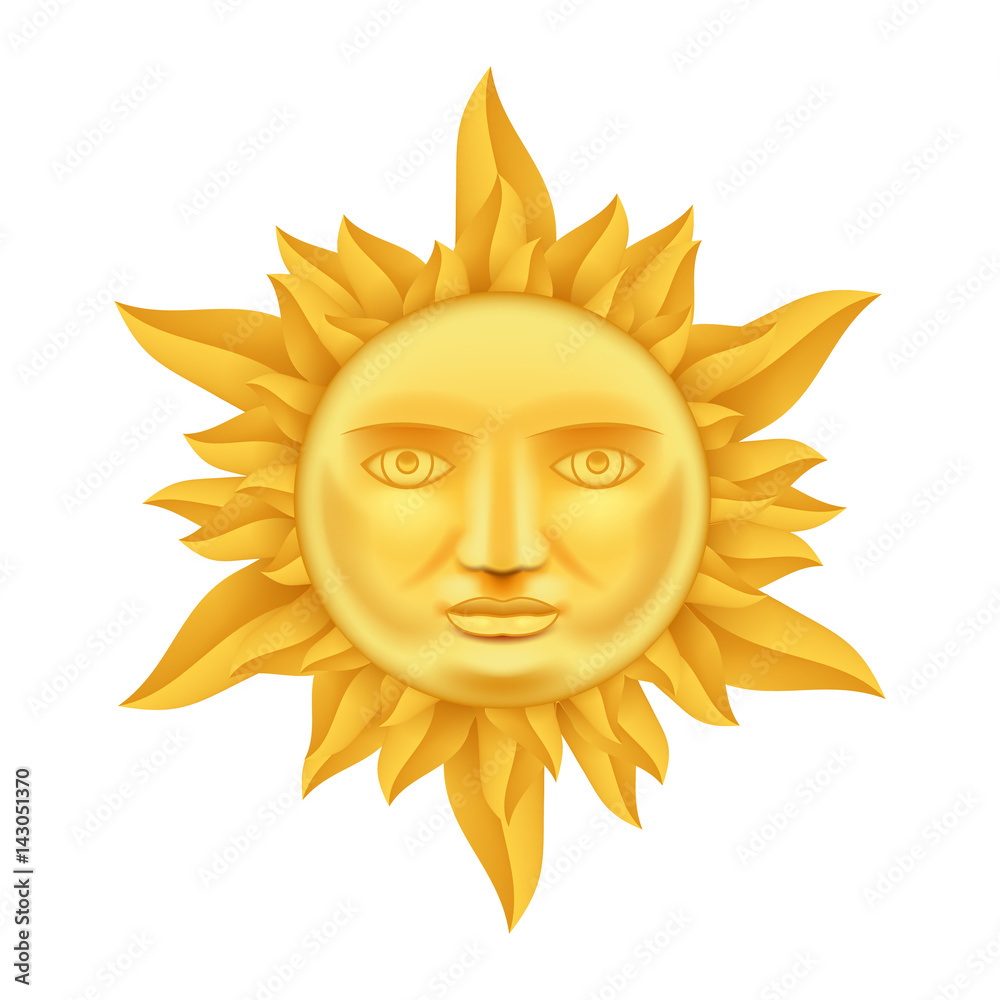 Golden Sun Face Antique Crown of Flames Realistic 3d Transperent Icon