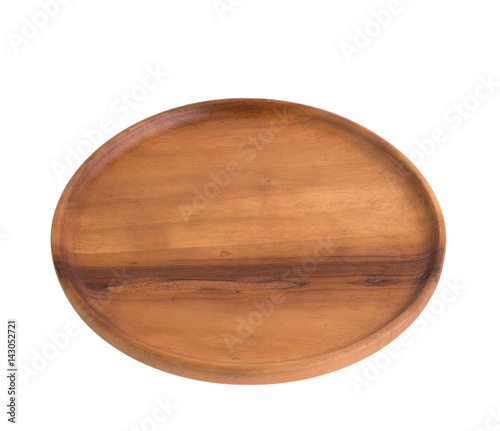 Brown wooden tray on white background