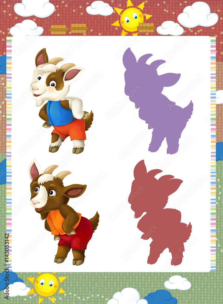 cartoon set of medieval animal characters goats - searching game with shadows