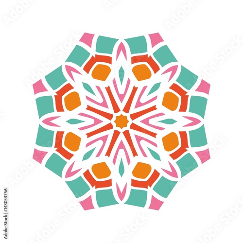 Kaleidoscope big bud. Oriental pattern illustration. Flower background